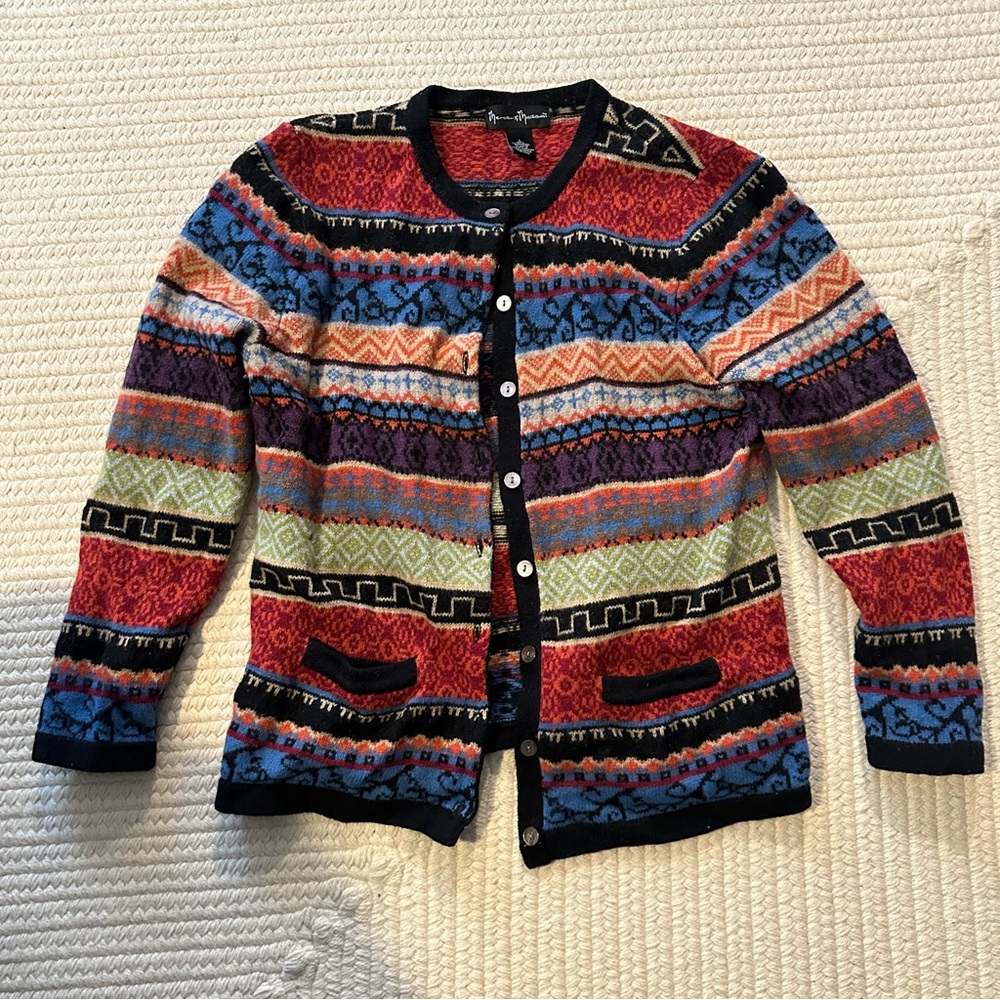 Women's 100% Wool Multicolor Patterned Button-Fro… - image 1